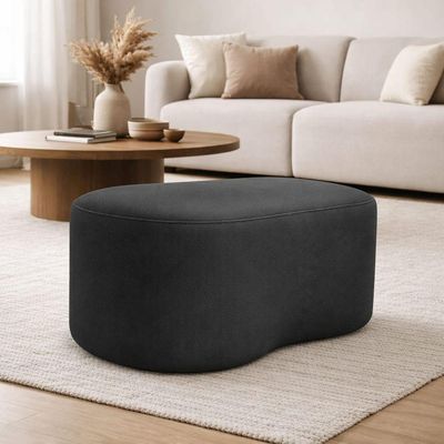 Puff Feijão Orgânico Curvo Redondo Confortável Sala Moderno Suede Cinza Escuro