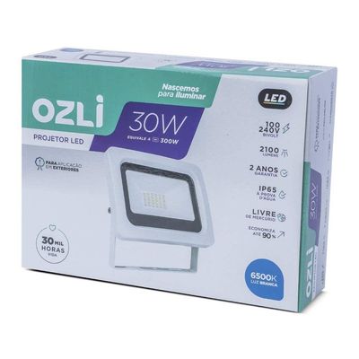 Refletor Led Slim 30w 3000k Bivolt Ip65 Carcaça Branca Alta Luminosidade