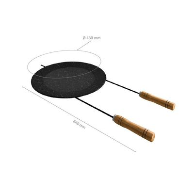 Disco Para Churrasco Esmaltado Cabo Espeto Com Alça De Madeira 43 Cm