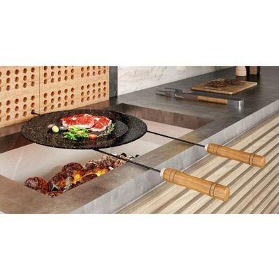 Disco Para Churrasco Esmaltado Cabo Espeto Com Alça De Madeira 43 Cm
