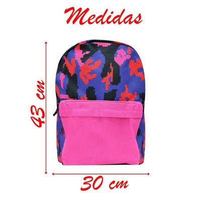 Bolsa Mochila Escolar Geométrica Tricolor Rosa Feminina