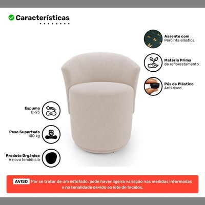 Poltrona Com Puff Orgânico Living Mavi Bouclê Bege - Desk Design