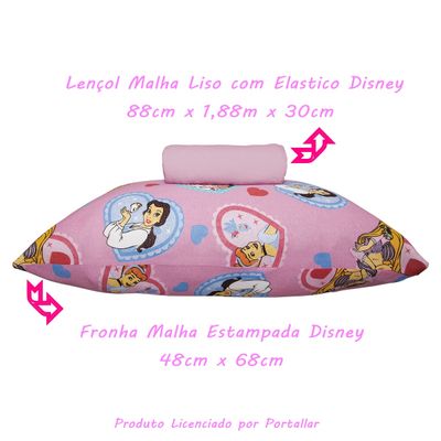 Jogo de Lençol KazzaVip Solteiro Malha 100% Algodão Play Disney Coração de Princesas 02 Peças Rosa