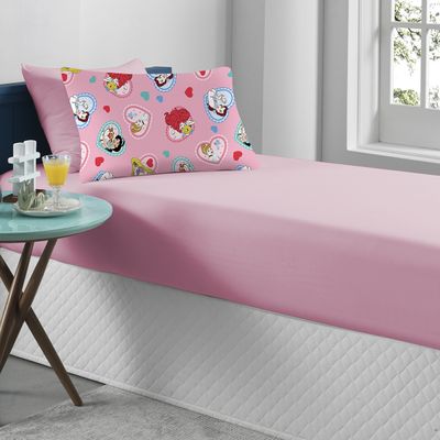 Jogo de Lençol KazzaVip Solteiro Malha 100% Algodão Play Disney Coração de Princesas 02 Peças Rosa