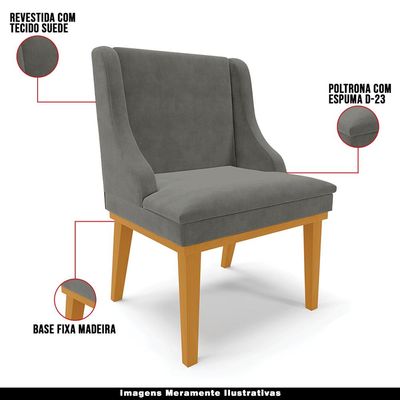 Kit 4 Cadeiras Decorativas Sala de Jantar Base Fixa de Madeira Firenze Suede Grafite/Castanho G19 - Gran Belo