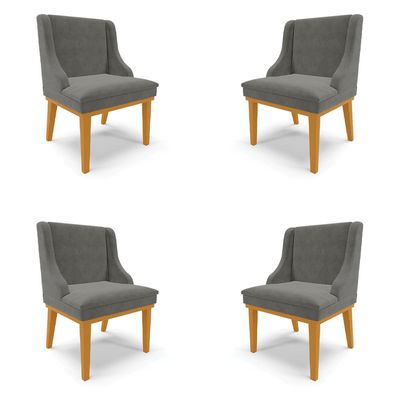 Kit 4 Cadeiras Decorativas Sala de Jantar Base Fixa de Madeira Firenze Suede Grafite/Castanho G19 - Gran Belo