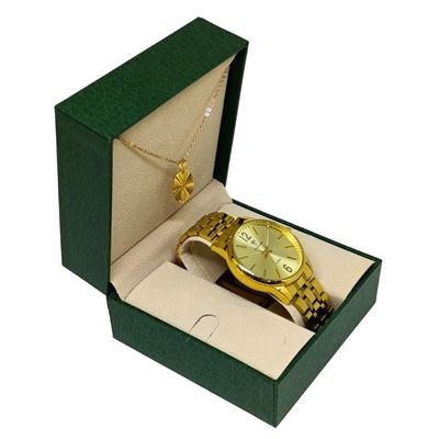 Relógio Tuguir Feminino Ref: Tg35054 Casual Dourado + Semijoia