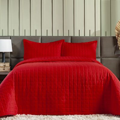 Cobre Leito Matelassê Percal 300 fios Basic Solteiro 02 Peças 100% Poliéster - Vermelho