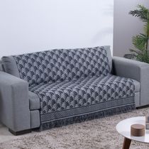 Xale Para Sofá Com Franja Luxor 1 Peça 2,10m x 1,35m 60% Algodão / 40% Poliéster Tecido Jacquard - Preto