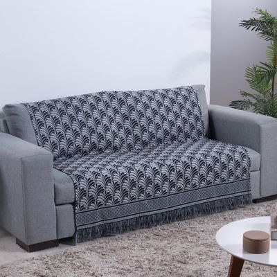 Xale Para Sofá Com Franja Luxor 1 Peça 2,10m x 1,35m 60% Algodão / 40% Poliéster Tecido Jacquard - Preto