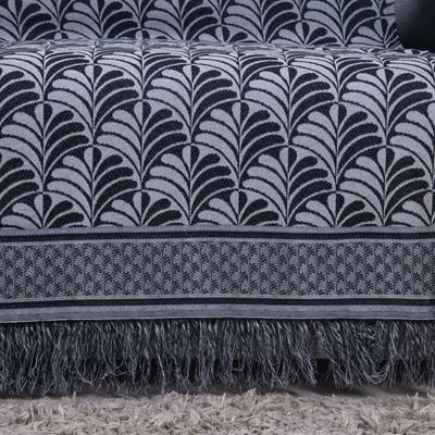 Xale Para Sofá Com Franja Luxor 1 Peça 2,10m x 1,35m 60% Algodão / 40% Poliéster Tecido Jacquard - Preto