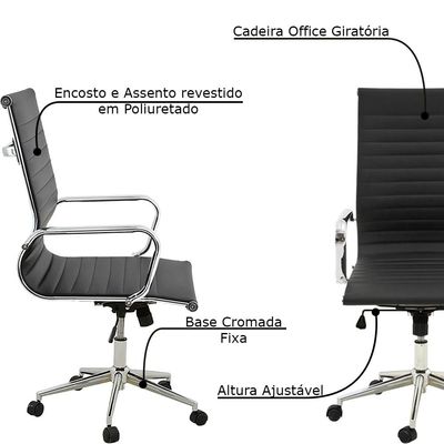 Cadeira Executiva Escritório Royal PU Sintético Preta - Gran Belo