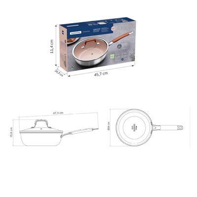 Frigideira Funda Tramontina Romagna Aço Inox Revestimento Cerâmico 24 cm 3,1 L Marfim com Tampa de Vidro