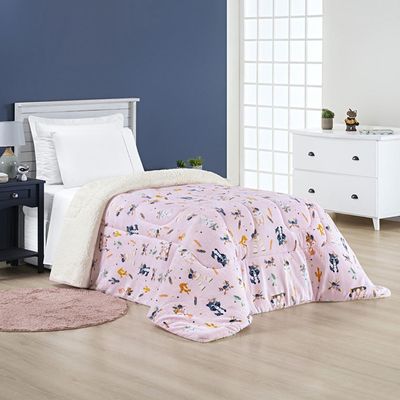 Coberdrom Cobertor Lutti Solteiro Quarto Cama Infantiil Sherpa Manta Toque Lã de Carneiro Foxy Raposinha Rosa