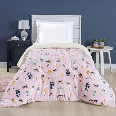Coberdrom Cobertor Lutti Solteiro Quarto Cama Infantiil Sherpa Manta Toque Lã de Carneiro Foxy Raposinha Rosa
