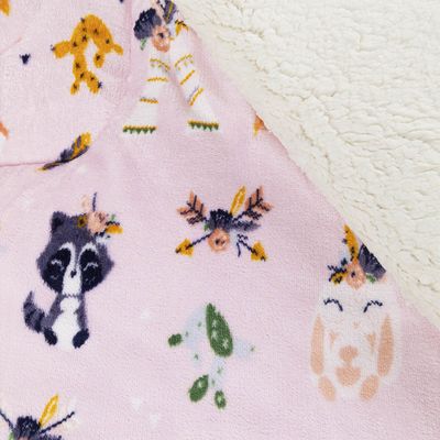 Coberdrom Cobertor Lutti Solteiro Quarto Cama Infantiil Sherpa Manta Toque Lã de Carneiro Foxy Raposinha Rosa