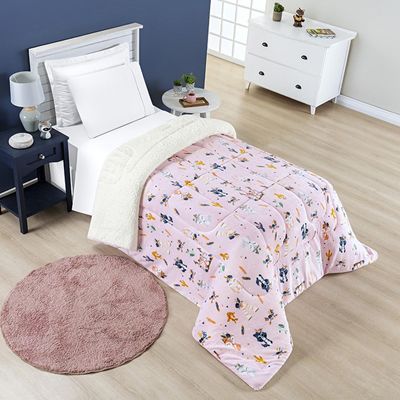 Coberdrom Cobertor Lutti Solteiro Quarto Cama Infantiil Sherpa Manta Toque Lã de Carneiro Foxy Raposinha Rosa