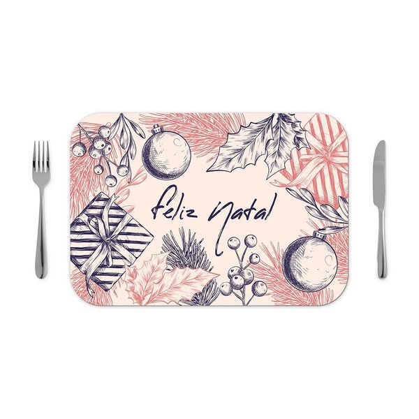 Jogo americano 30x40cm - Feliz Natal Rosa - 4 pçs