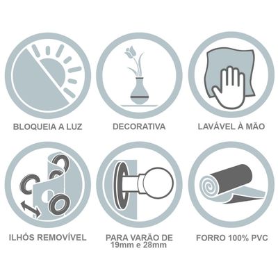 Cortina Blackout PVC Cinza Voil Xadrez 2,80m x 1,60m Forro 100% PVC/Voil 100% Poliéster - Preto