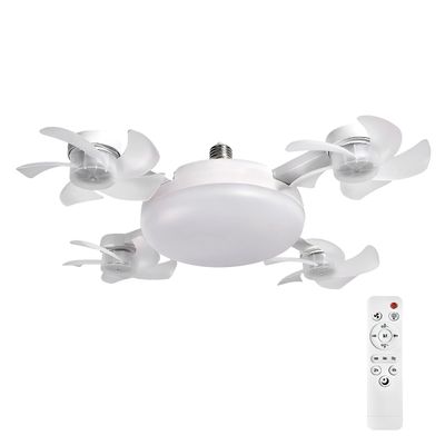 Ventilador de Teto com LED 50W Bivolt E27 com Controle Remoto, 3 Velocidades e 3 Tons de Luz, Pás Dobráveis Branco 50cm