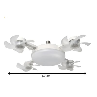 Ventilador de Teto com LED 50W Bivolt E27 com Controle Remoto, 3 Velocidades e 3 Tons de Luz, Pás Dobráveis Branco 50cm