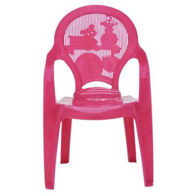 Jogo 6 Cadeiras Plásticas Infantil Rosa Estampado Tramontina Catty Escola Creche Sentar