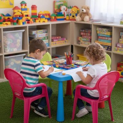 Jogo 6 Cadeiras Plásticas Infantil Rosa Estampado Tramontina Catty Escola Creche Sentar