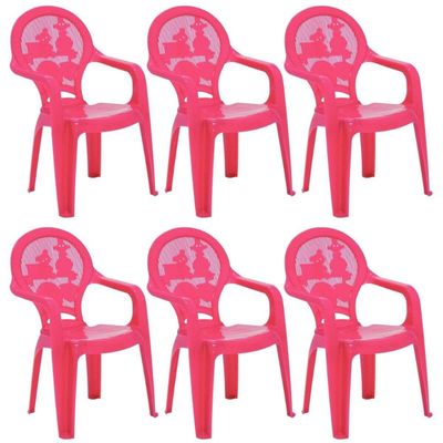 Jogo 6 Cadeiras Plásticas Infantil Rosa Estampado Tramontina Catty Escola Creche Sentar