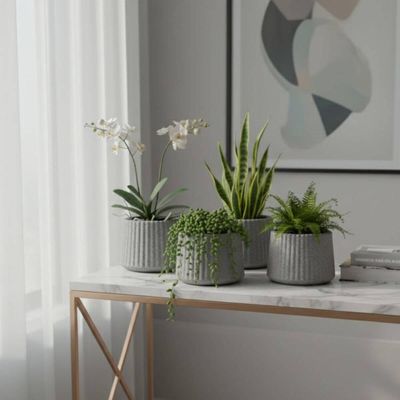 Kit 4 Vasos Decorativos para Flor 8,5cm Pequenos Tramontina Lótus Polietileno Granito Pedra