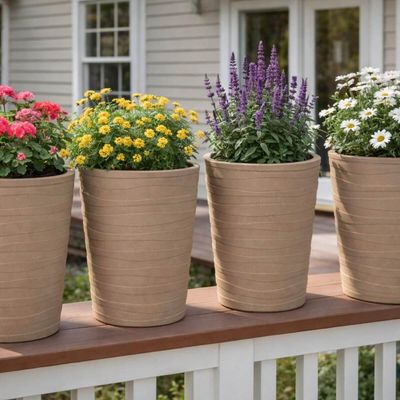 Kit 4 Vasos para Plantas Tramontina Grego Flores Folhagens 50cm em Polietileno Granito Areia