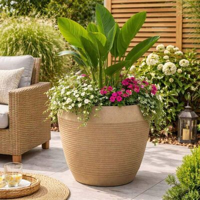 Kit 4 Vasos Grandes Jardim Tramontina Egípcio em Polietileno 54cm Granito Areia Plantas Folhagem