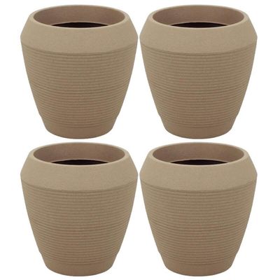 Kit 4 Vasos Grandes Jardim Tramontina Egípcio em Polietileno 54cm Granito Areia Plantas Folhagem