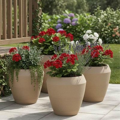 Kit 2 Vasos Grandes para Flor Egípcio Tramontina Polietileno 54cm Granito Areia Plantas Folhagem