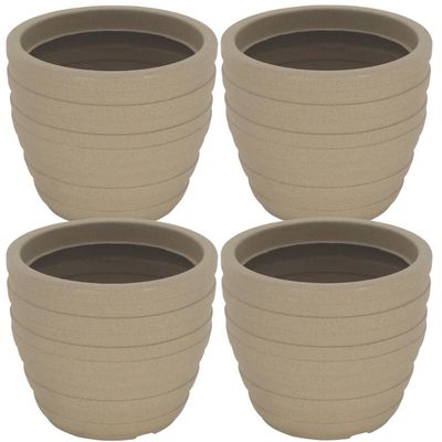 Kit 4 Vasos Decorativos de Plástico 32cm Tramontina Inca Granito Areia Folhagens Plantas