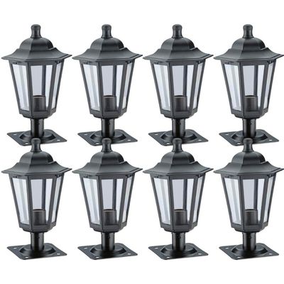Kit 8 Balizadores de Jardim 31cm Luminária Externa Alumínio Lente Transparente Clássico Preto