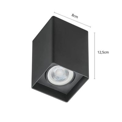 Jogo 2 Luminárias de Teto Spot Quadrado Termoplástico Preto Iluminação Decorativa