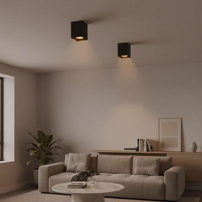 Jogo 2 Luminárias de Teto Spot Quadrado Termoplástico Preto Iluminação Decorativa