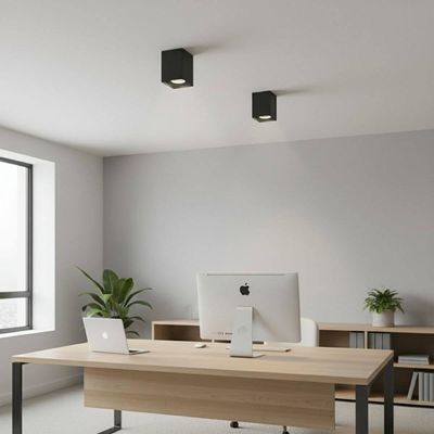 Jogo 2 Luminárias de Teto Spot Quadrado Termoplástico Preto Iluminação Decorativa