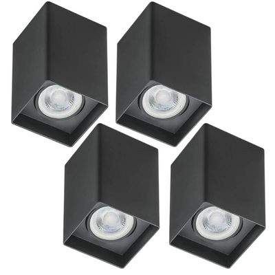 Jogo 4 Spots de Sobrepor Termoplástico Quadrado Preto Dital Iluminação Comercial Residencial