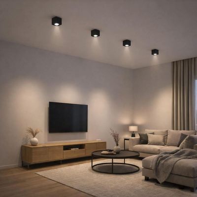 Jogo 4 Spots de Sobrepor Termoplástico Quadrado Preto Dital Iluminação Comercial Residencial