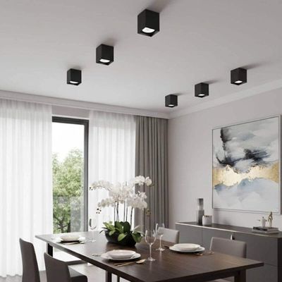 Kit 4 Luminárias Spots Preto Quadrado de Sobrepor Teto Dital em Termoplástico Lâmpada Par20