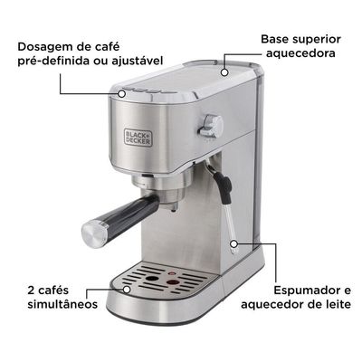 Cafeiteira Espresso CEA1200G Gourmand Gris 1200W Multifunções Inox Black+Decker Inox / 110V