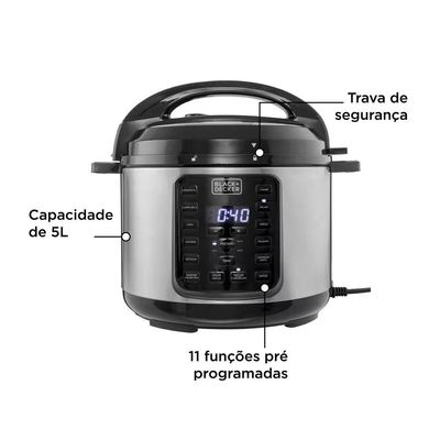 Panela de Pressão Elétrica PP900G Gourmand Gris 5L 900W Black + Decker Inox / 110V
