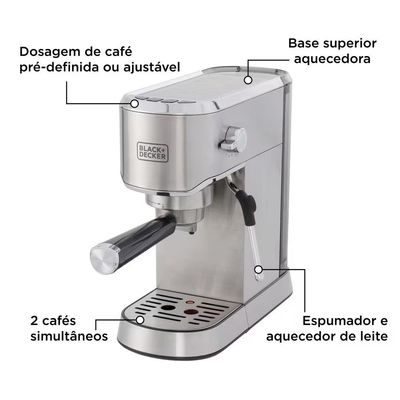 Cafeteira Expresso Black+Decker CEA1200G Gourmand Gris 1200W Multifunções Inox / 220V