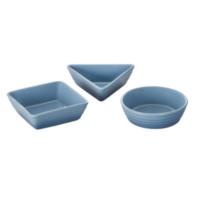 SET LE CREUSET 3 PRATOS DE TAPAS QUADRADO/TRIANGULO E REDONDO AZUL CHAMBRAY 79181004340000