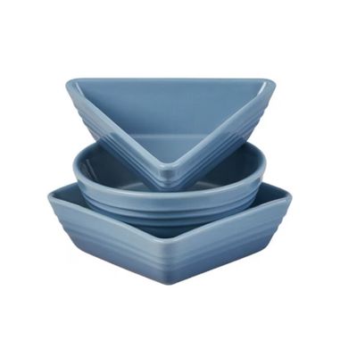 SET LE CREUSET 3 PRATOS DE TAPAS QUADRADO/TRIANGULO E REDONDO AZUL CHAMBRAY 79181004340000