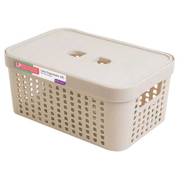 Cesta Organizadora LP House Rattan com Tampa Bege 4,5L Cesta Organizadora LP House Rattan com Tampa Bege 4,5L