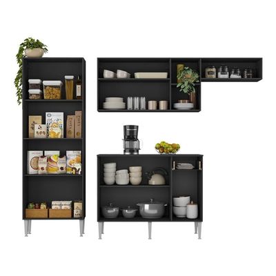 Armário De Cozinha Compacta Modulada Versatile Multimóveis Mp2302 Preto/lacca Fumê Preto/lacca Fumê