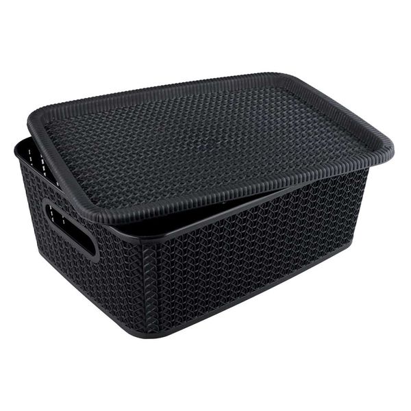 Caixa Organizadora São Bernardo Rattan em Plástico Preta 12,5L