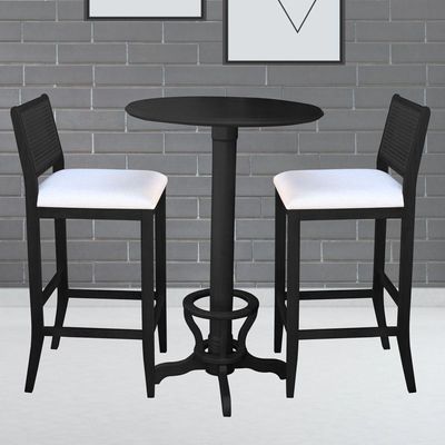 Mesa Bar Redonda com Suporte para pés Madeira Maciça Adan Preto Fosco - Gran Belo